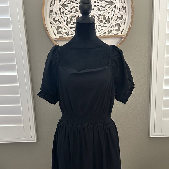 Cotton On Black Maxi Peasant Dress Short Puff Sleeve Smock Waist SZ16 Prairie - Picture 1 of 8